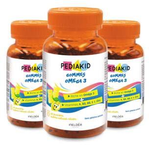 PEDIAKID - Gommes Oméga 3 - Formule Naturelle au Délicieux Arôme de Citron - Soutient les Fonctions Cognitives - Favorise la Croissance et le Développement Cérébral - Lot de 3 piluliers
