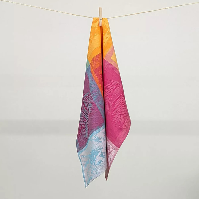 Torchon pur coton motif jacquard multicolore Mille vegetaux arc en ciel