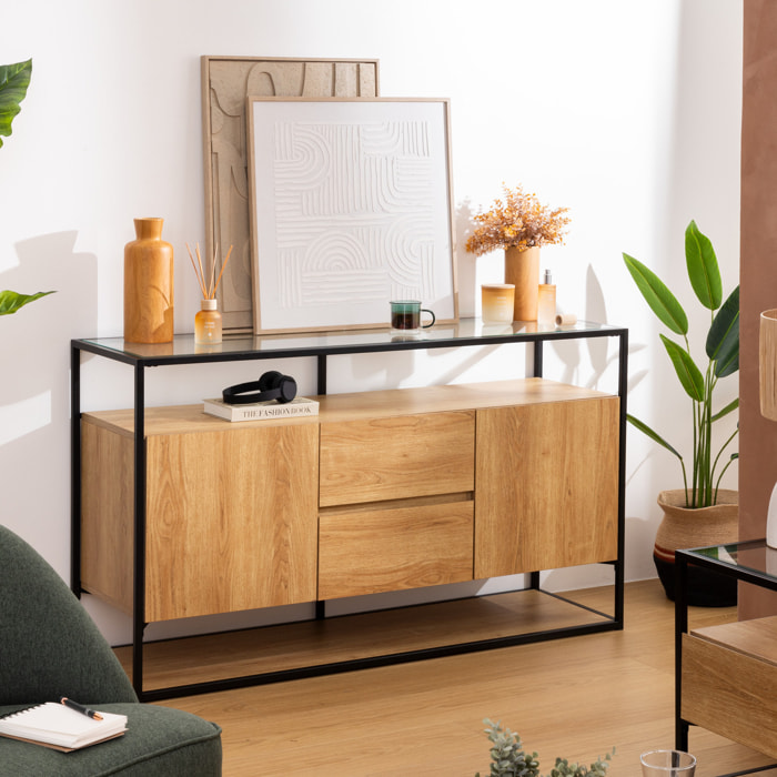 Buffet 2 portes "Aldea" métal et bois beige 140x80cm