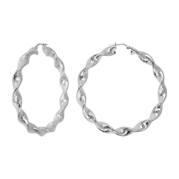 Orecchini a Cerchio Ritorti Lucidi placcati Platino Diametro 6cm