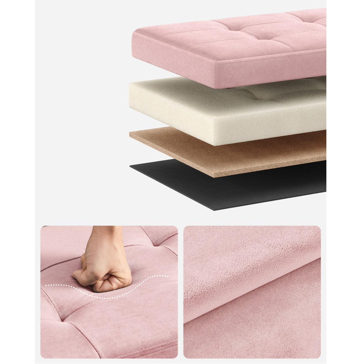 Panca contenitore pieghevole in velluto rosa pastello