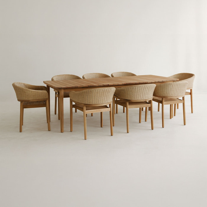 Ensemble table et 8 fauteuils de jardin en bois d'acacia et osier ALHAMBRA