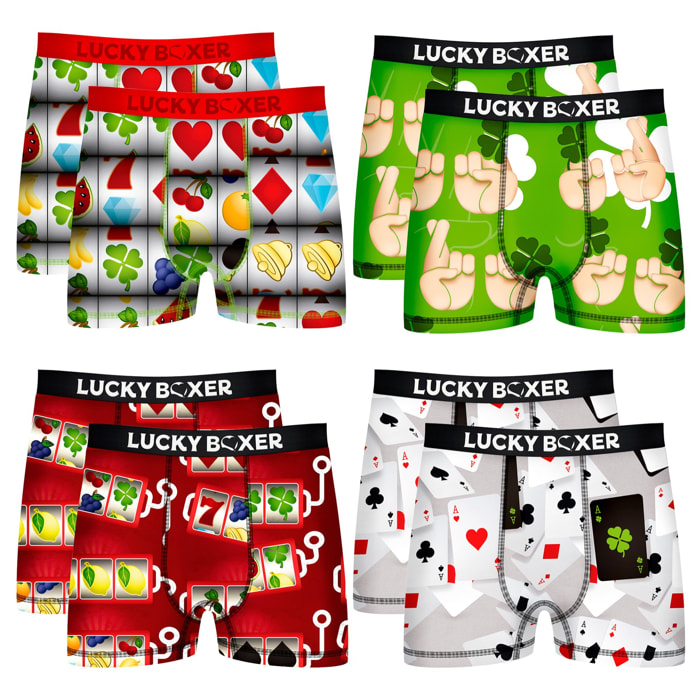Pack 8 calzoncillos Lucky Boxer en varios colores estampados para hombre