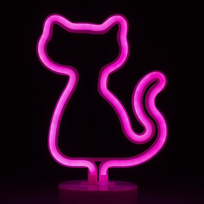 Neón fucsia con peana, diseño Gato.