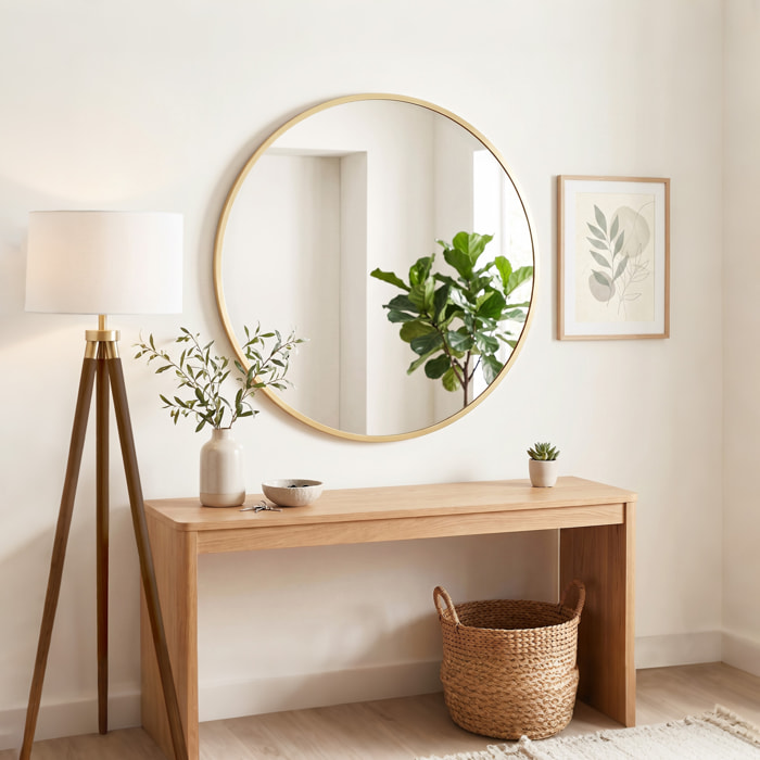 Miroir mural rond design cadre métal doré dia. 61 cm
