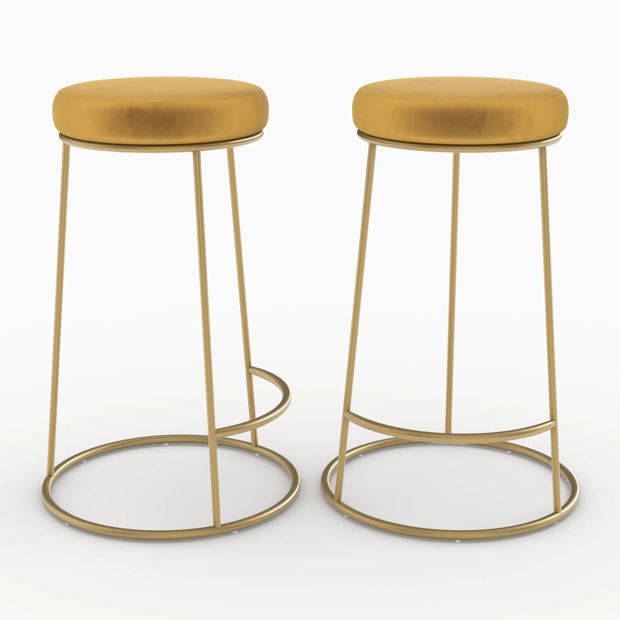 Lot de 2 tabourets pour îlot central 63 cm en velours jaune curry - Kendal