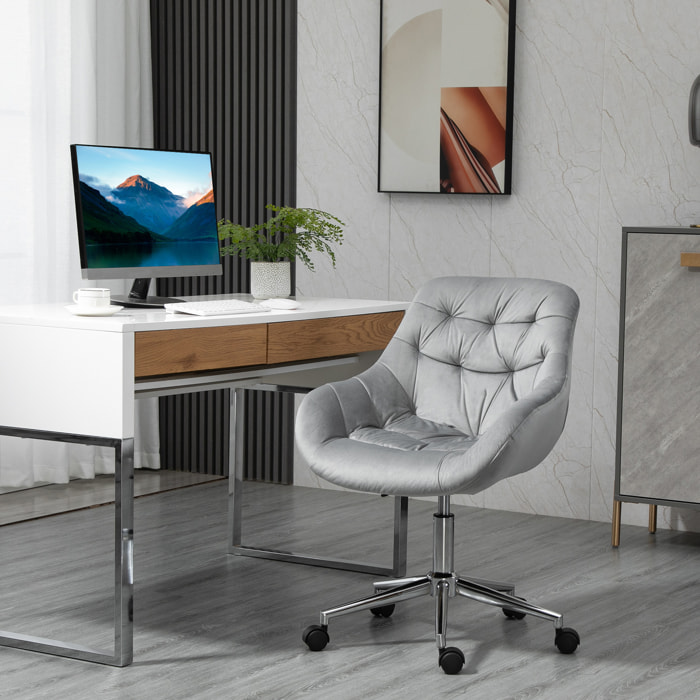Vinsetto Chaise de bureau design Chesterfield effet capitonné hauteur réglable pivotant 360° piètement chromé velours gris