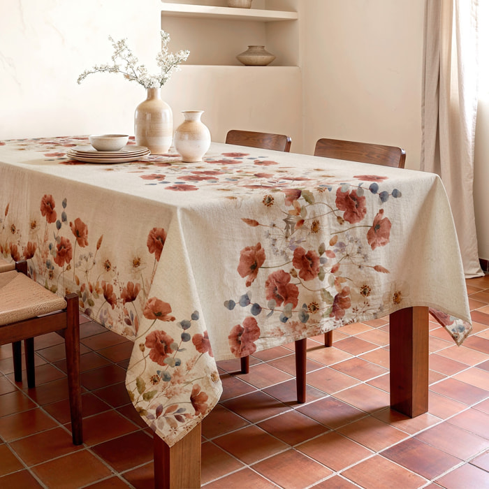 Mantel estampado antimanchas AMAPOLA NATURAL
