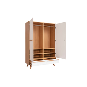 Armoire design avec penderie finition bois clair et blanc mat L120 cm HELIA