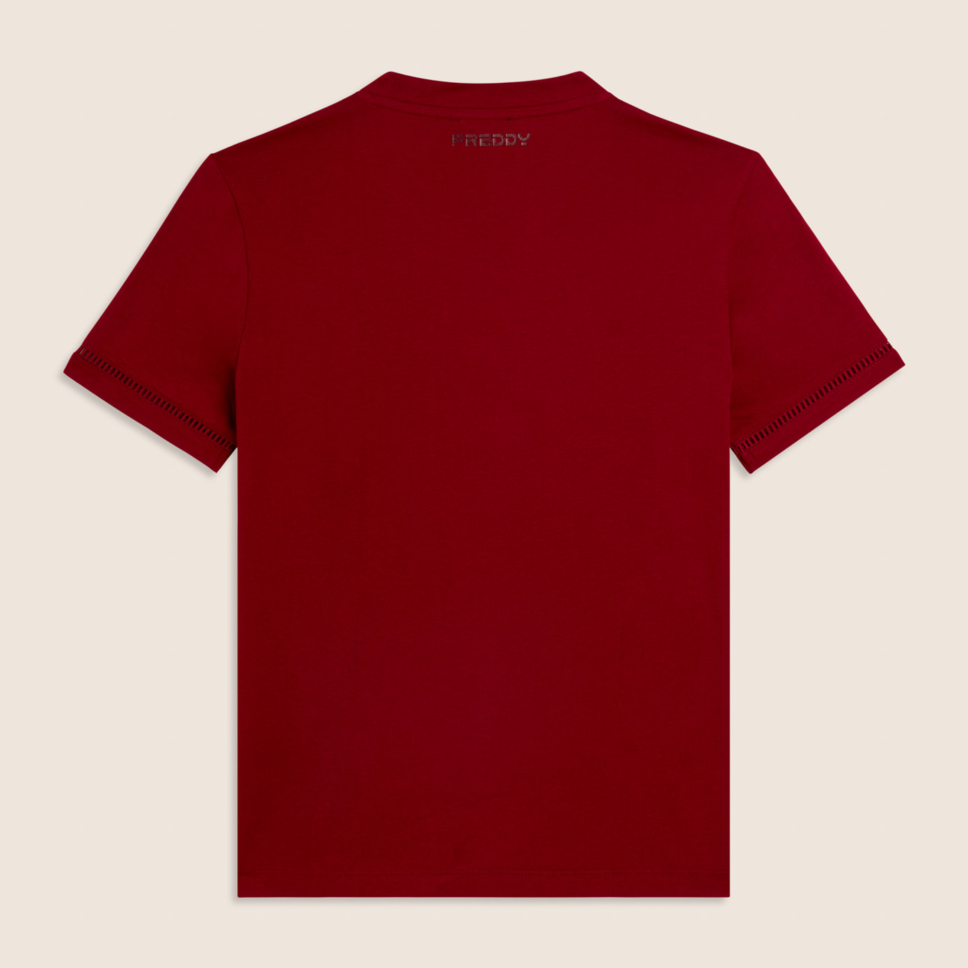 T-shirt Girocollo con Ricamo Traforato del Logo