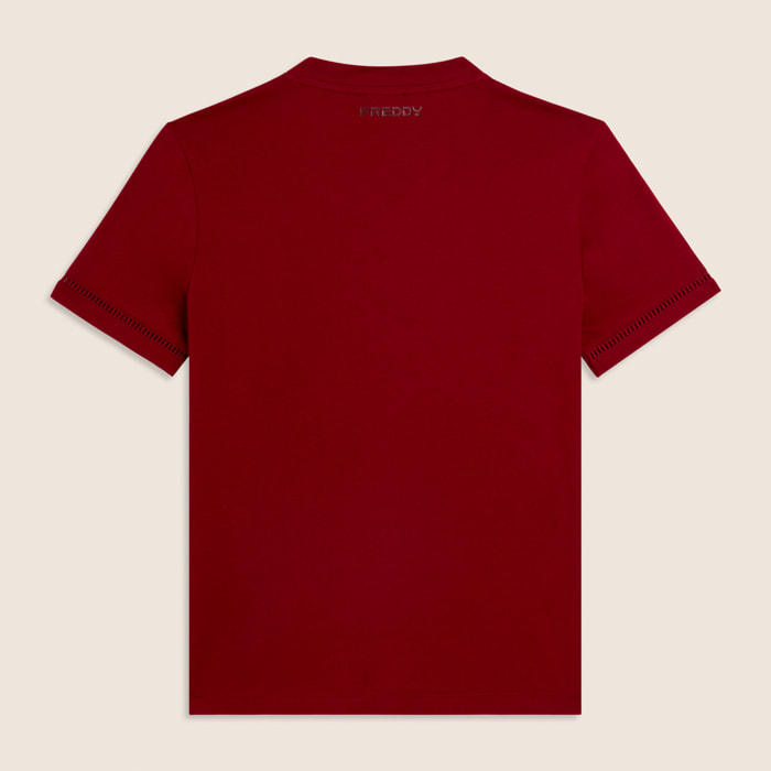 T-shirt Girocollo con Ricamo Traforato del Logo