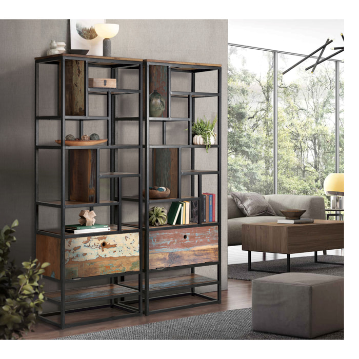 Librería de Madera Reciclada 80 Cm Estilo Industrial Vintage