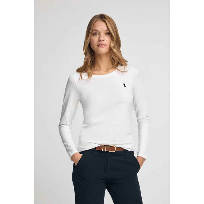 Camiseta blanca de manga larga y cuello redondo con logo bordado Rigby Go