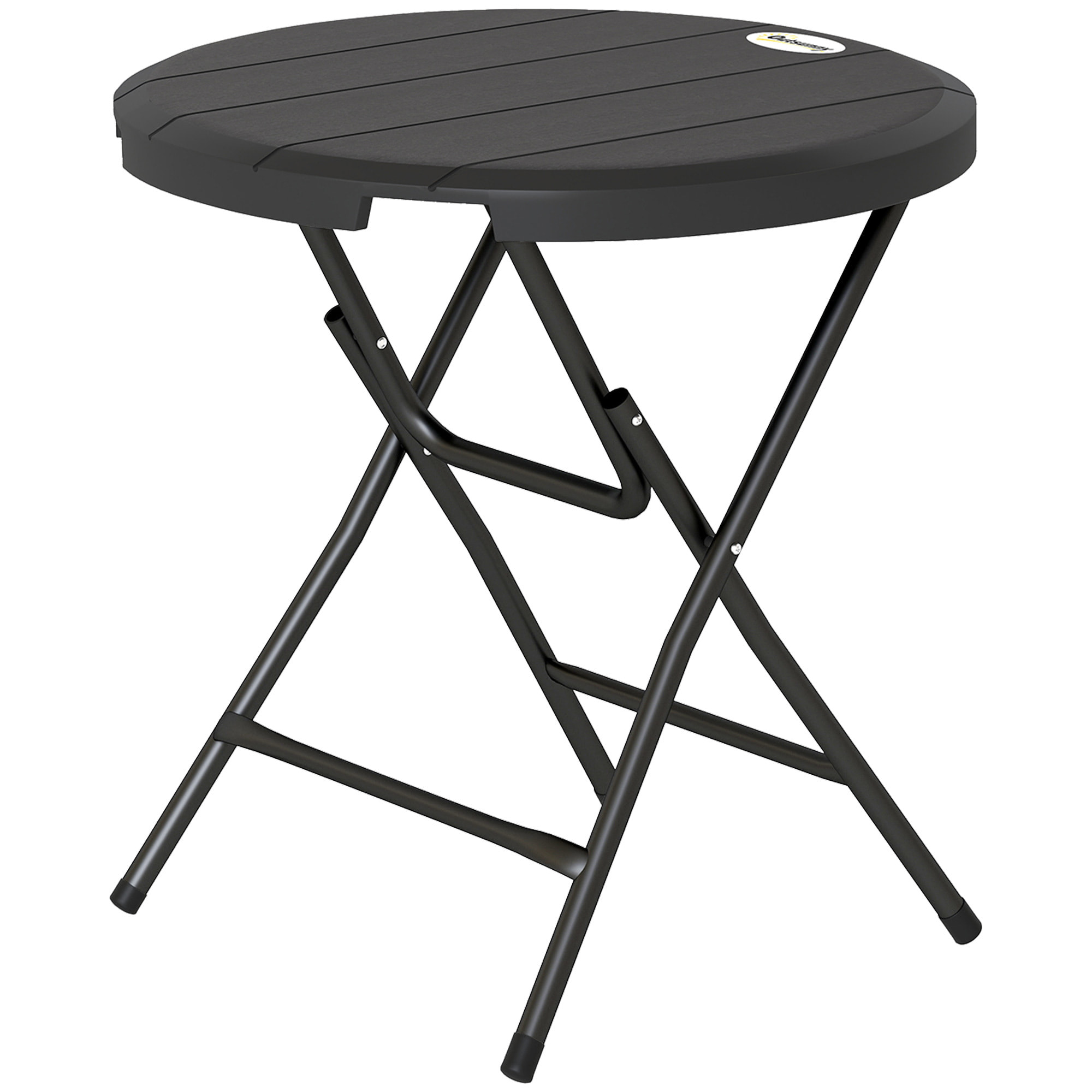 Table de jardin pliable 4 personnes table ronde pliante Ø 80 cm acier époxy plateau HDPE aspect bois gris