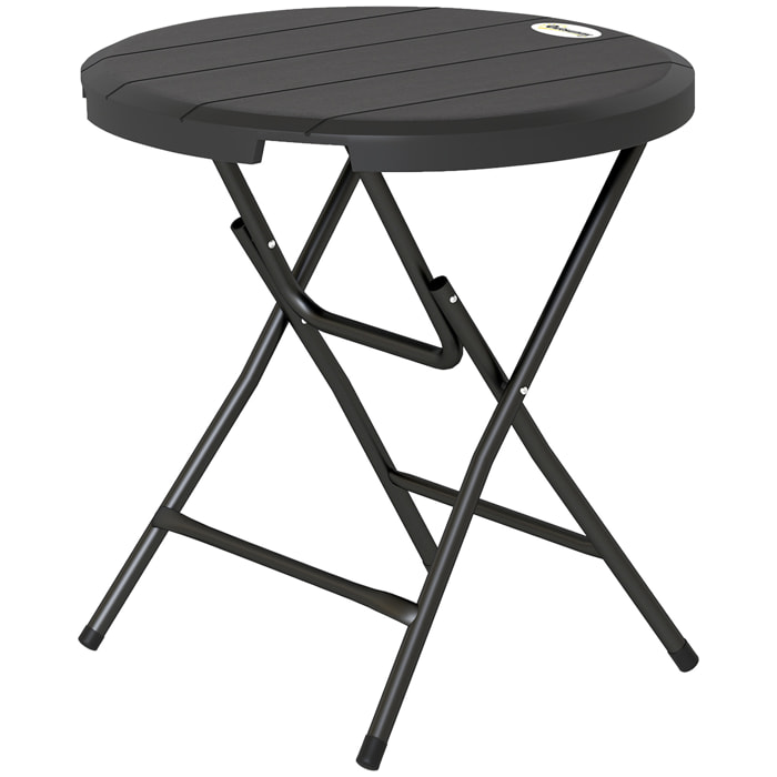 Table de jardin pliable 4 personnes table ronde pliante Ø 80 cm acier époxy plateau HDPE aspect bois gris