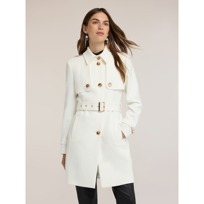 Motivi - Trench cinturato misto viscosa - Bianco