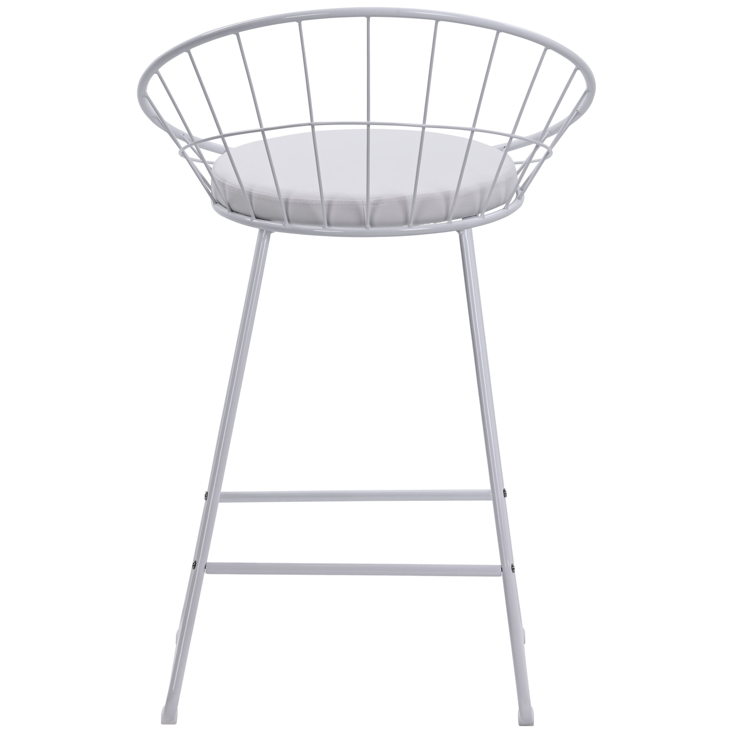 Lot de 2 tabourets de bar 65cm en métal blanc et coussin blanc ALEX