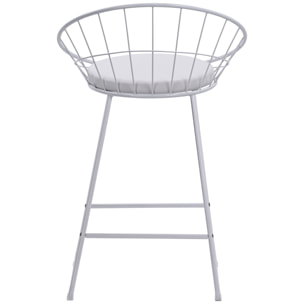Lot de 2 tabourets de bar 65cm en métal blanc et coussin blanc ALEX