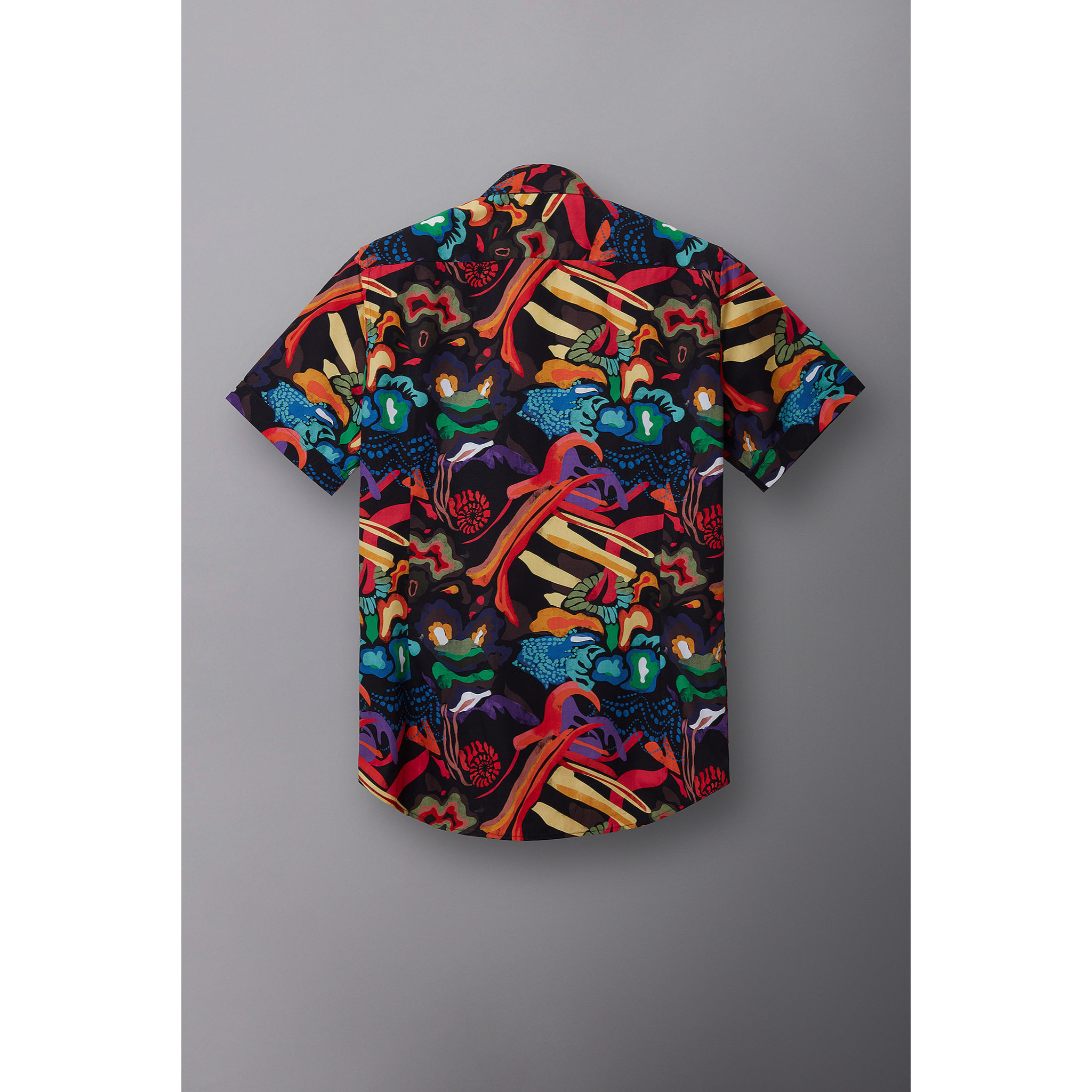 Camicia Uomo 1 Bottone Italiano Popeline Stampato Nero e Arancione