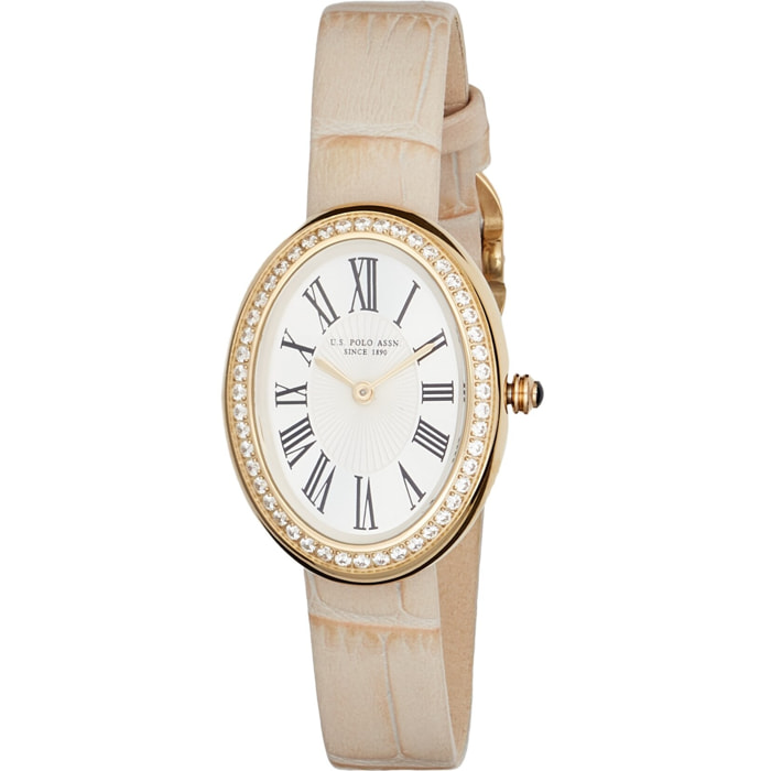 Orologio U.S. Polo Assn. con cinturino in pelle beige