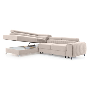 Talisay - canapé d'angle gauche - 5 places - convertible avec coffre - en velours - Beige