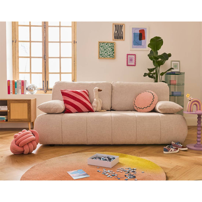 Harper - canapé 3 places convertible avec coffre en tissu texturé - Beige