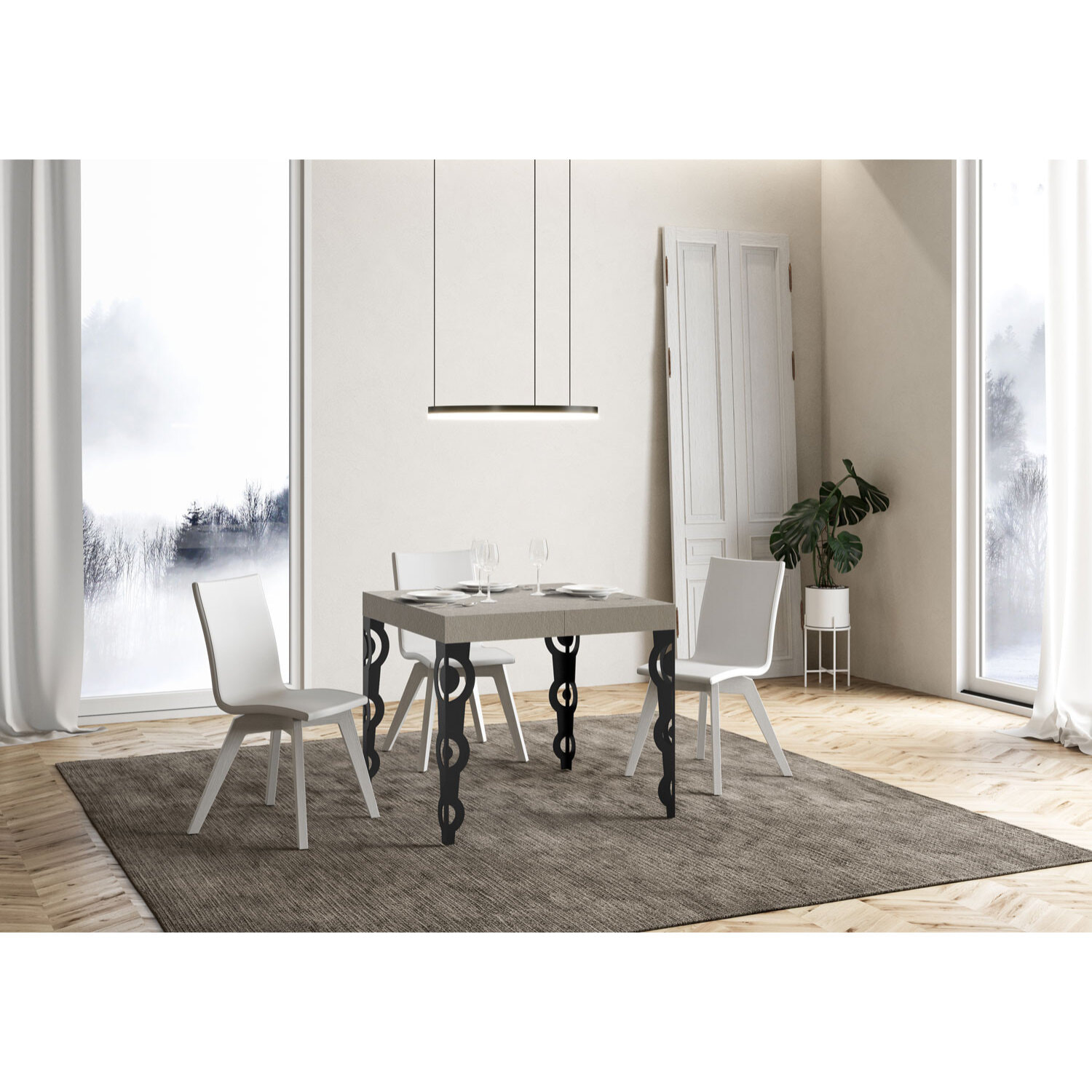 Table extensible 90x90/246 cm Karamay cachemire pieds anthracite