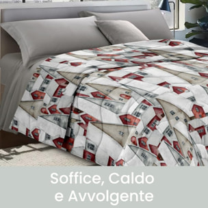 INTRECCI Piumino Matrimoniale, 260 x 260 cm, Piumino Ecologico, Caldo, Invernale, 300 g/m², Anallergico e Antiacaro, Made in Italy, Lavabile in Lavatrice, Soffice, Morbido. Fantasia: Casette