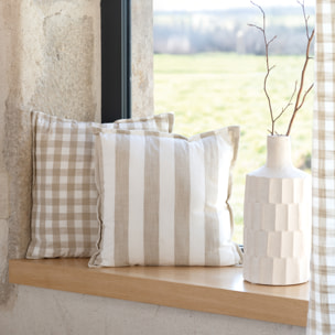 Housse de coussin recto-verso 100% coton rayures et vichy LOURMARIN - Beige