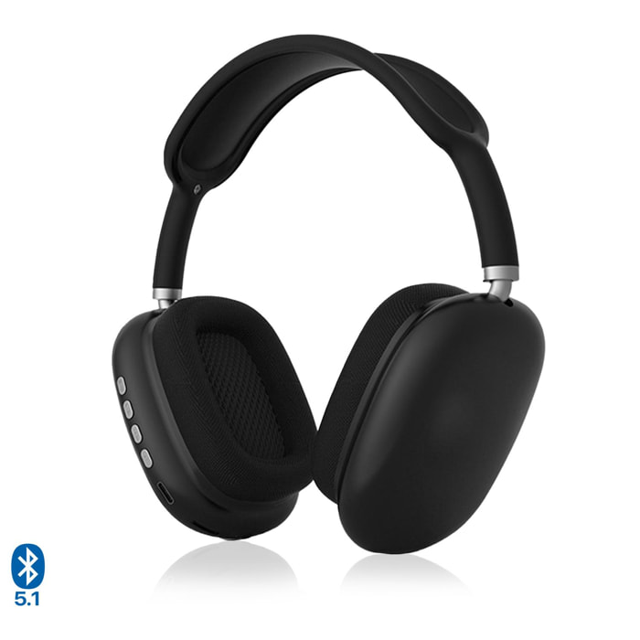 DAM Cuffie Bluetooth wireless P9, ergonomiche. 18,5x8x20,5 cm. Colore nero