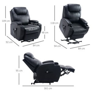 Fauteuil releveur électrique fauteuil de relaxation inclinable repose-pied relevable grand confort télécommande revêtement synthétique noir