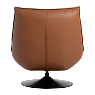 Fauteuil pivotant en cuir marron et métal noir HUXLEY