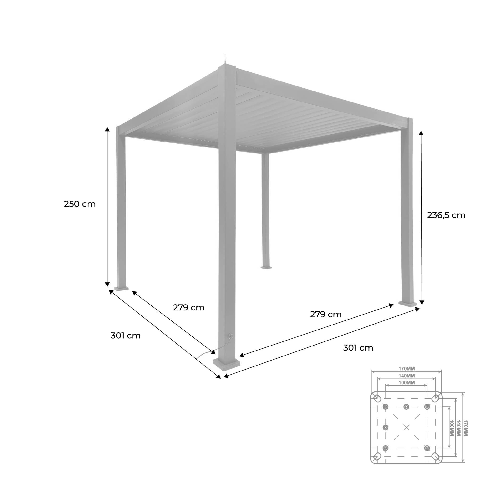 Pergola Bioclimatique électrique 3x3m anthracite. aluminium. à lames orientables avec éclairage LED