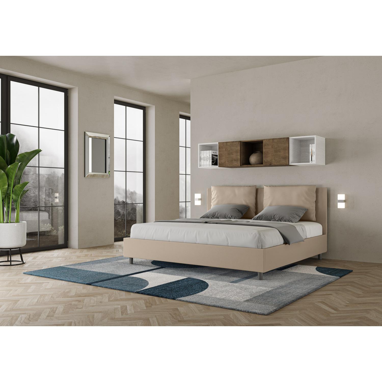 Cama matrimonial sin somier acolchada 200x200 cuero sintético gris paloma Antea