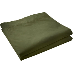 Drap plat 240X300cm Percale de coton lavé Vert cèdre