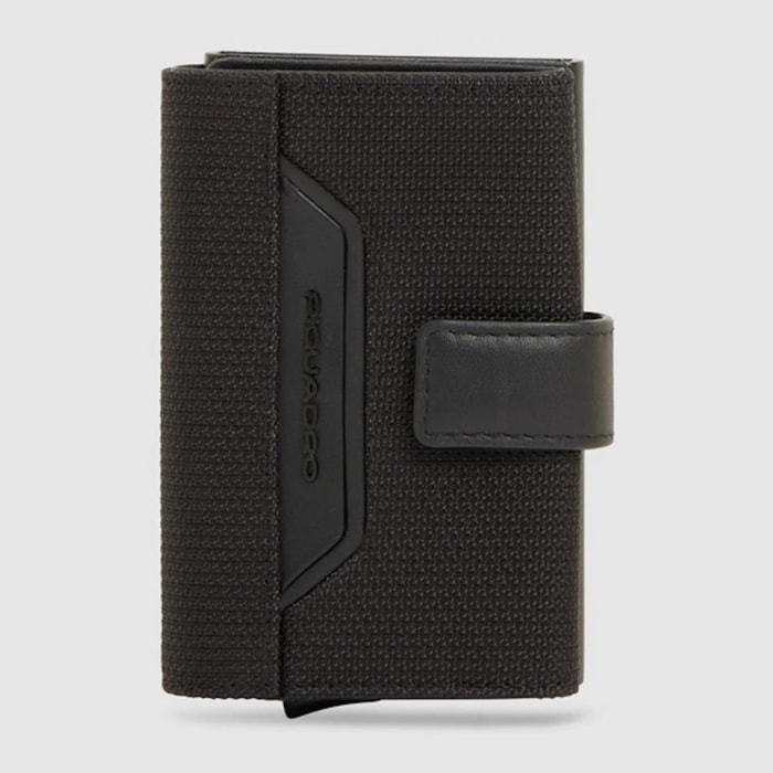 Piquadro Portacarte automatico in metallo e pelle, schermato con protezione RFID