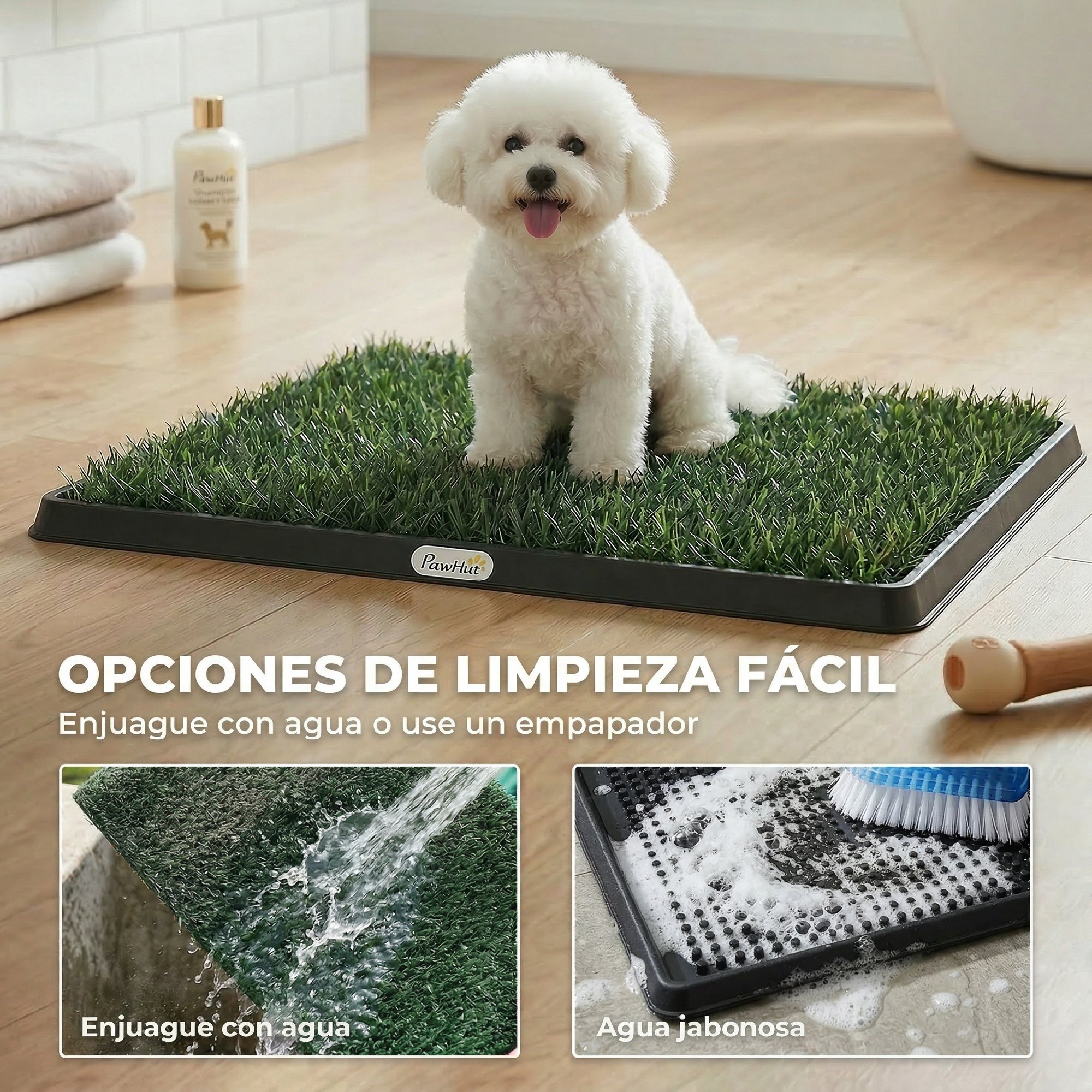 Inodoro para Perros con Césped Artificial, 63x50,5 cm, Bandeja Sanitaria para Perros para Entrenamiento, con Rejilla de Drenaje, Diseño de 3 Capas y Fácil de Limpiar, Interior y Exterior, Verde
