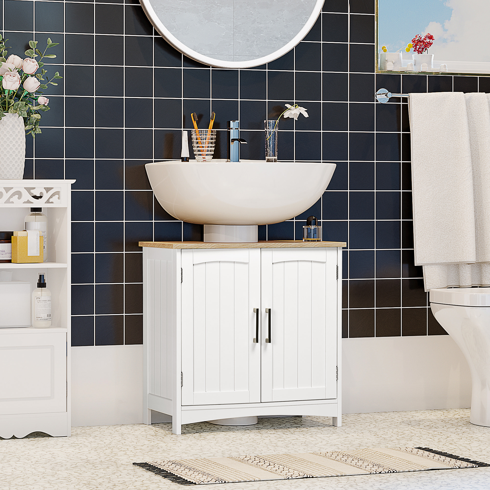Mueble para Debajo del Lavabo con 2 Puertas Estante Ajustable 60x30x60 cm Blanco