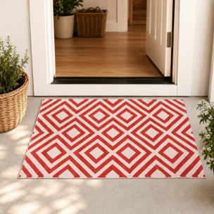 Petit tapis Begja rouge et blanc aux motifs géométriques scandinaves