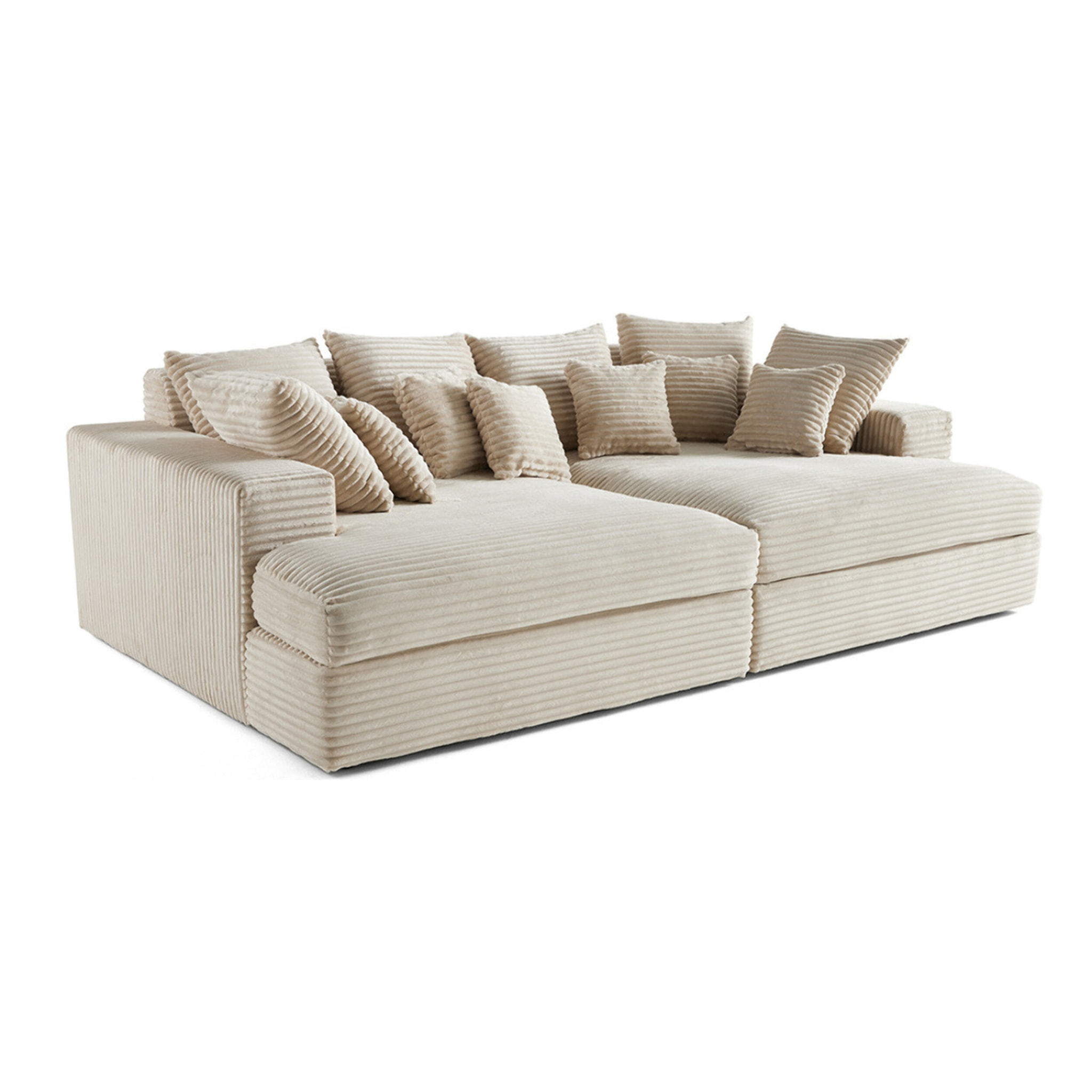 Collins - canapé droit 4 places avec double méridienne - assise profonde - velours côtelé grosses côtes - Beige