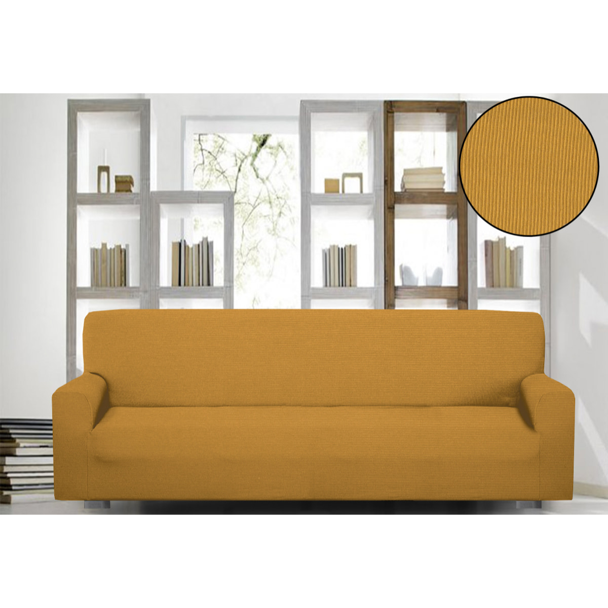 WHITE & WHITE Copridivano 4 posti costine senape