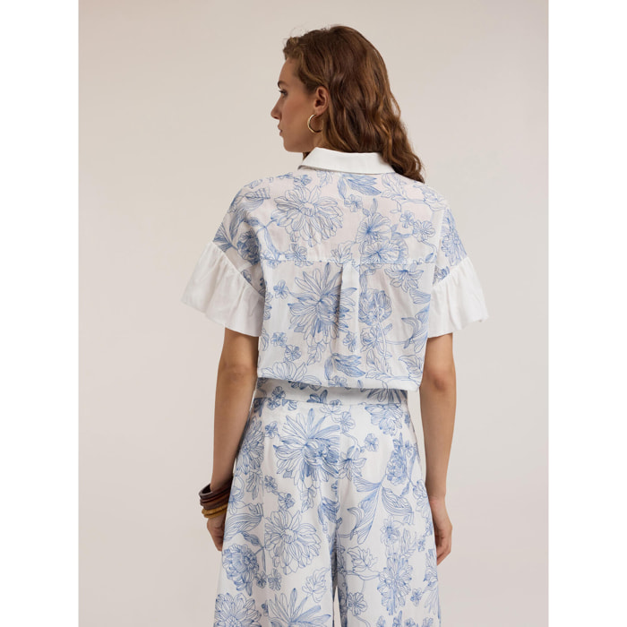 Motivi - Camicia in cotone con ricamo floreale - Azzurro