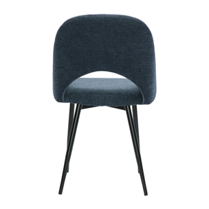 Chaises vintage en tissu effet velours texturé bleu foncé et métal noir (lot de 2) COSETTE