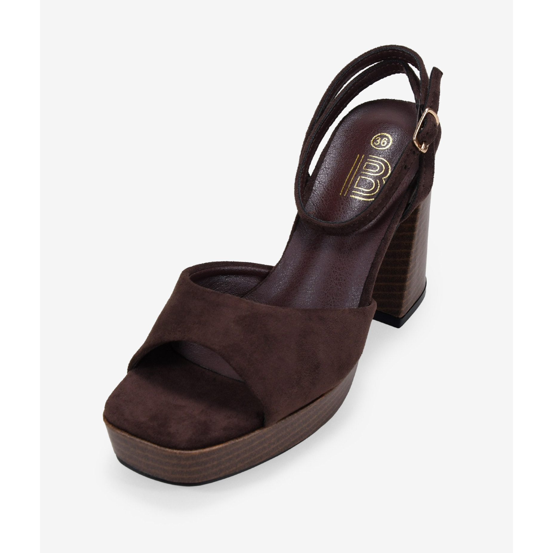 Sandalias de tacón marrones con plataforma de madera