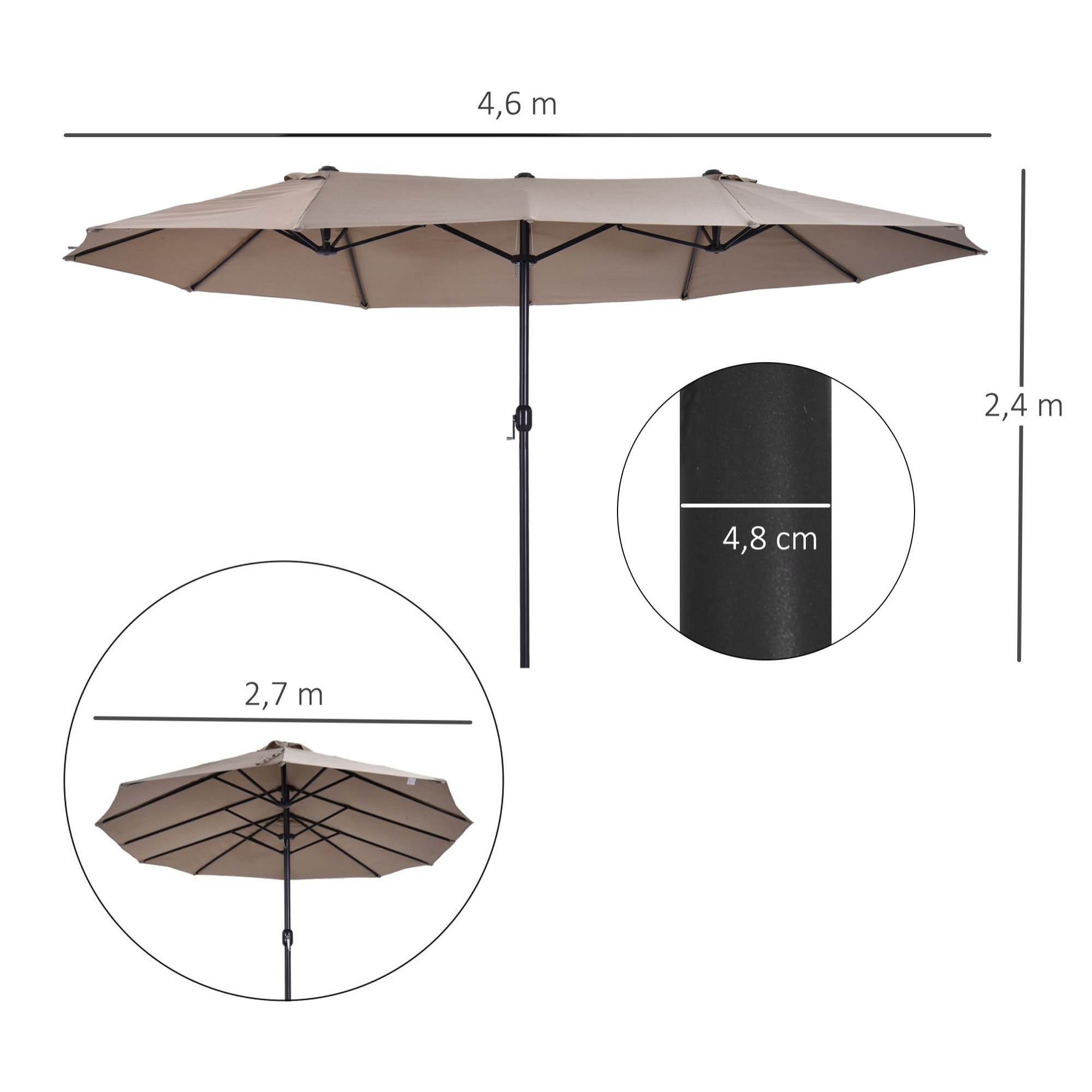 Grand parasol droit de jardin acier polyester