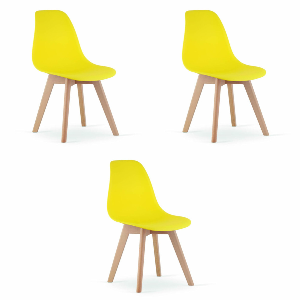 Set di 3 Sedie Kito in Polipropilene Giallo con Gambe in Legno di Faggio