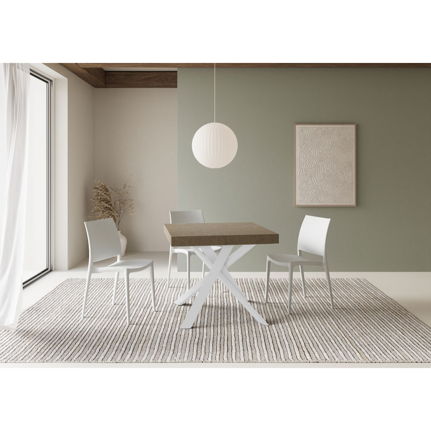 Tavolo allungabile 90x90/194 cm Clerk tortora gambe bianche