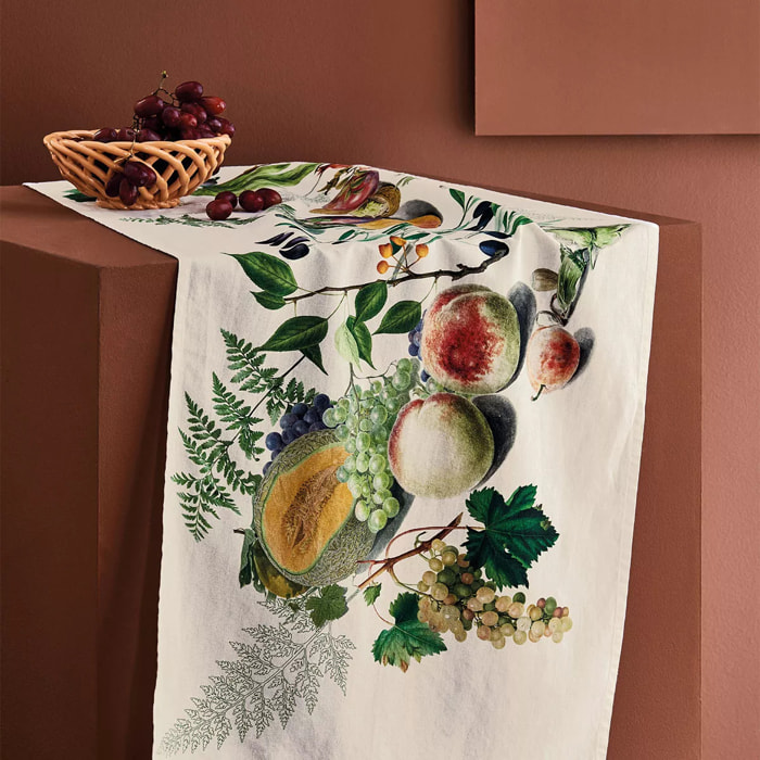 Chemin de table lin & coton lavé 190 g/m² imprimé multicolore Abondance d'automne naturel