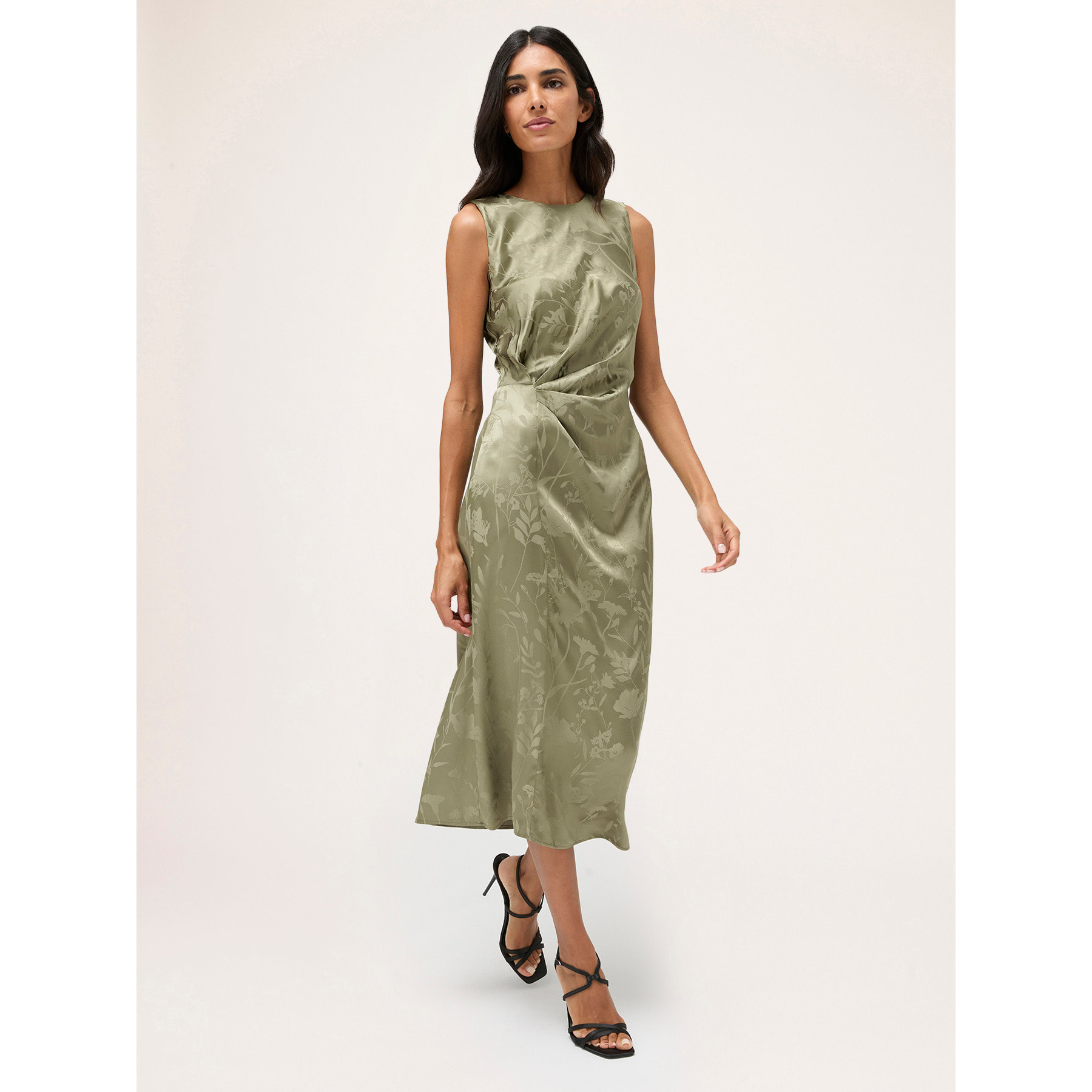 Motivi - Vestido con drapeado de raso jacquard - Verde claro