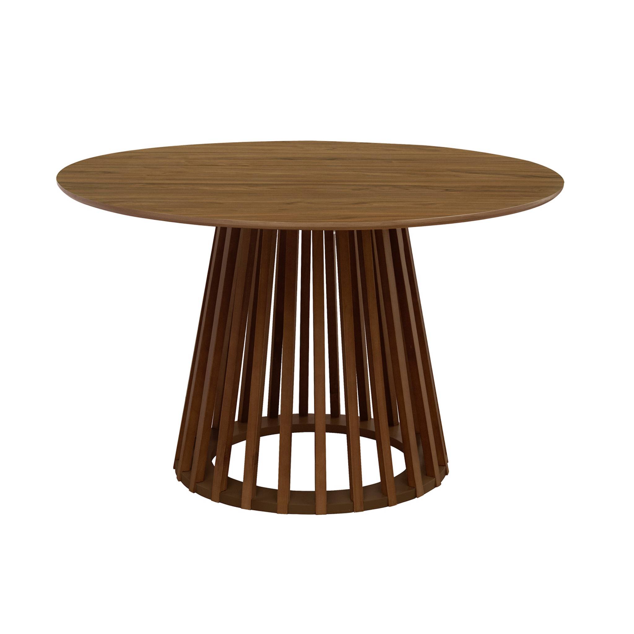 Table à manger effet bois noyer. pieds bois de sapin 4 places Ø120cm